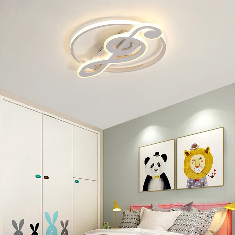 Contemporary Scandinavian Music Note Round Acrylic Metal LED Flush Mount Ceiling Light For Bedroom