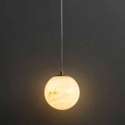 Traditional Chinese Sphere Copper Marble 1-Light Pendant Light For Bedroom