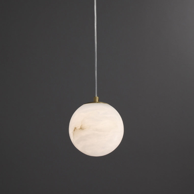 Traditional Chinese Sphere Copper Marble 1-Light Pendant Light For Bedroom