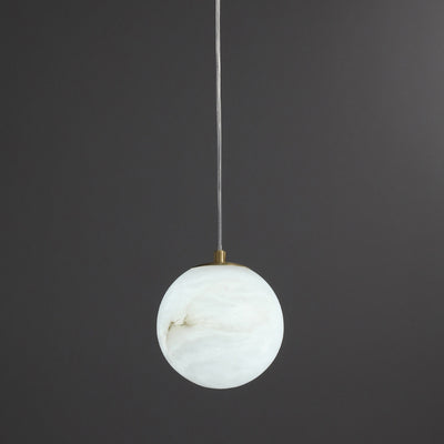 Traditional Chinese Sphere Copper Marble 1-Light Pendant Light For Bedroom