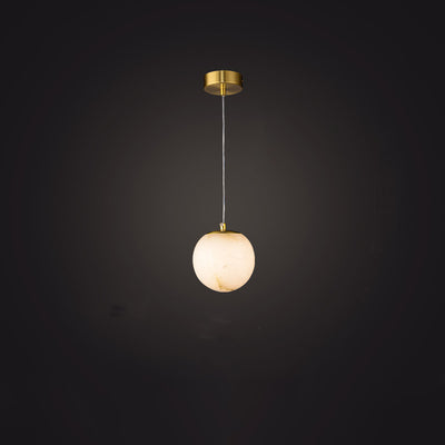 Traditional Chinese Sphere Copper Marble 1-Light Pendant Light For Bedroom