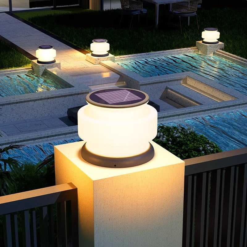 Modernes, unbedeutendes, wasserdichtes Solar-Zylinder-LED-Außenlicht aus Edelstahl-Kunststoff für die Terrasse 