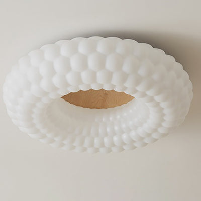 Contemporary Scandinavian Round Plastic Ash Wood Piece LED Flush-Mount Ceiling Light For Bedroom