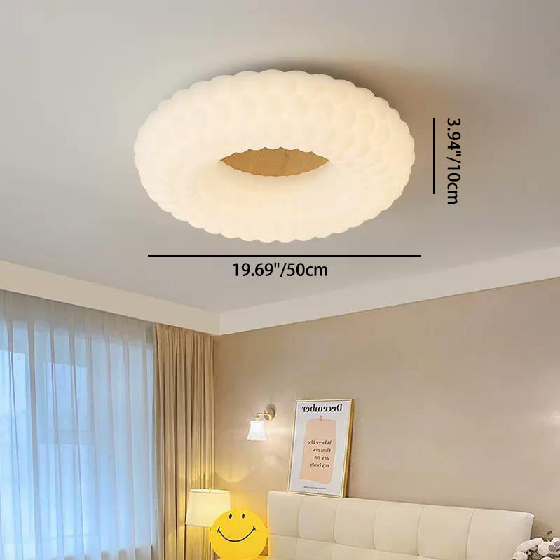 Contemporary Scandinavian Round Plastic Ash Wood Piece LED Flush-Mount Ceiling Light For Bedroom