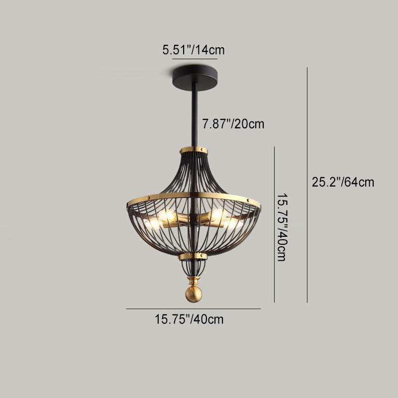 Zeitgenössischer nordischer Vogelkäfig-Halbkugel-Kronleuchter aus Eisen mit 5 Lichtern für Wohnzimmer 