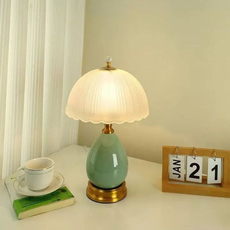 Modern Luxury Transparent Hemisphere Glass Metal Ceramic 1-Light Table Lamp For Bedroom