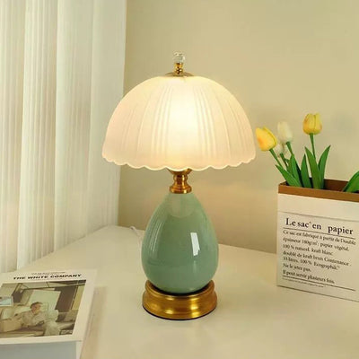 Modern Luxury Transparent Hemisphere Glass Metal Ceramic 1-Light Table Lamp For Bedroom