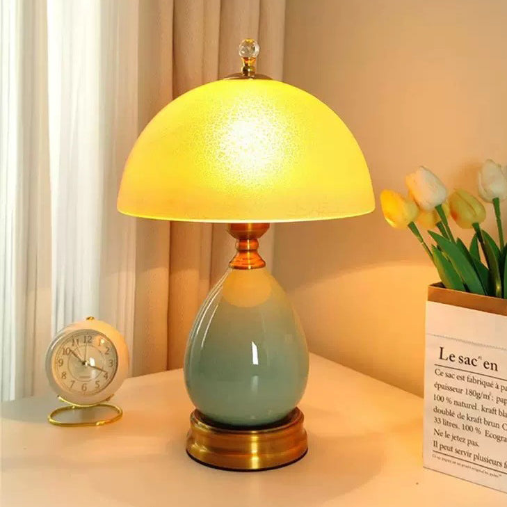 Modern Luxury Transparent Hemisphere Glass Metal Ceramic 1-Light Table Lamp For Bedroom