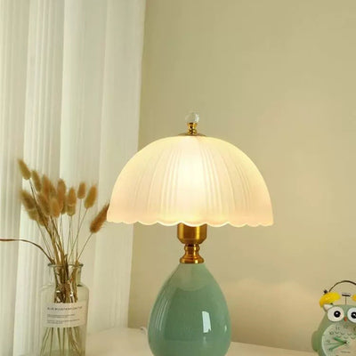 Modern Luxury Transparent Hemisphere Glass Metal Ceramic 1-Light Table Lamp For Bedroom