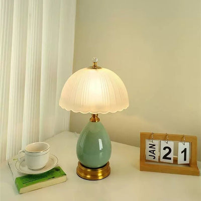 Modern Luxury Transparent Hemisphere Glass Metal Ceramic 1-Light Table Lamp For Bedroom