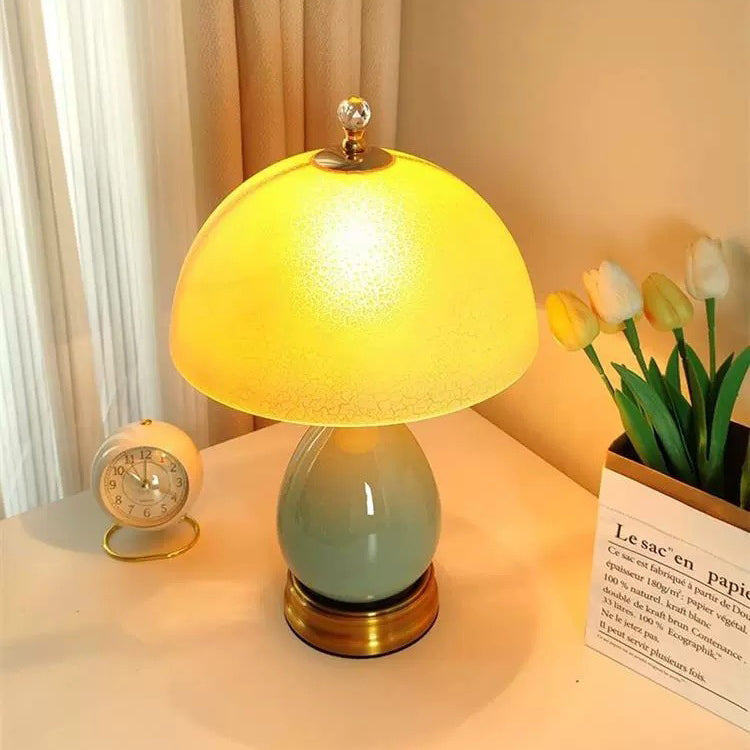 Modern Luxury Transparent Hemisphere Glass Metal Ceramic 1-Light Table Lamp For Bedroom