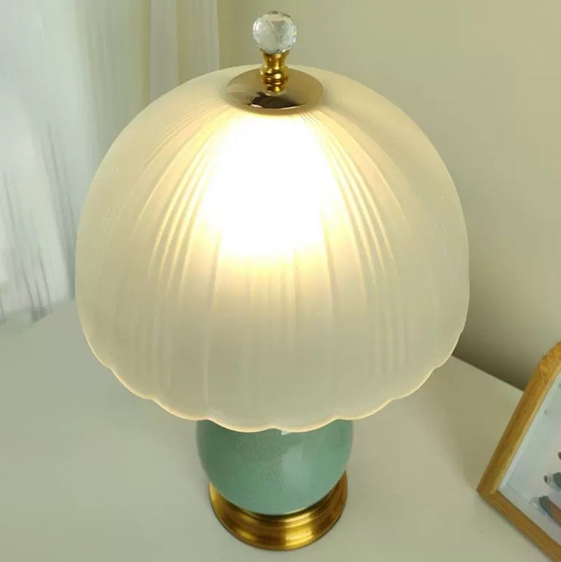 Modern Luxury Transparent Hemisphere Glass Metal Ceramic 1-Light Table Lamp For Bedroom