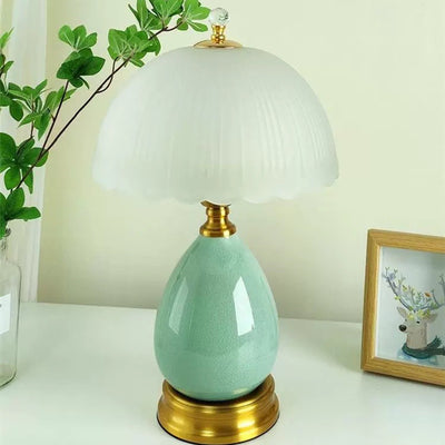 Modern Luxury Transparent Hemisphere Glass Metal Ceramic 1-Light Table Lamp For Bedroom