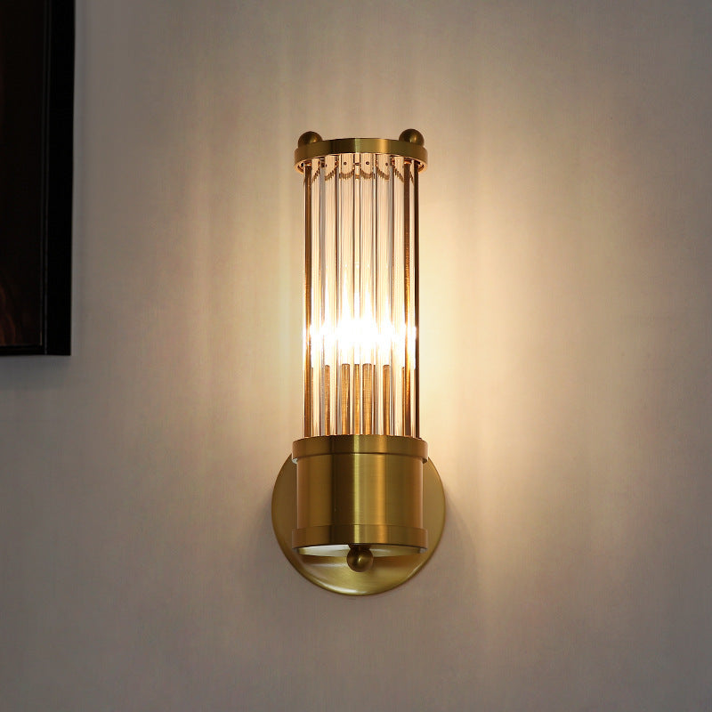 Modern Luxury Transparent Cylinder Iron Glass 1/2 Light Wall Sconce Lamp For Hallway