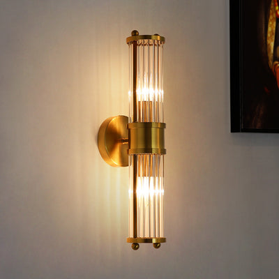 Modern Luxury Transparent Cylinder Iron Glass 1/2 Light Wall Sconce Lamp For Hallway