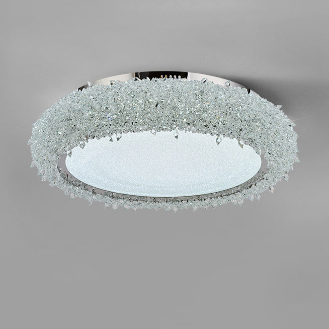 Modern Luxury Round Stainless Steel Crystal Acrylic LED Flush-Mount Ceiling Light For Living Room