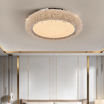 Modern Luxury Round Stainless Steel Crystal Acrylic LED Flush-Mount Ceiling Light For Living Room