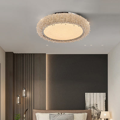 Modern Luxury Round Stainless Steel Crystal Acrylic LED Flush-Mount Ceiling Light For Living Room