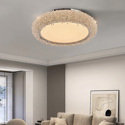 Modern Luxury Round Stainless Steel Crystal Acrylic LED Flush-Mount Ceiling Light For Living Room