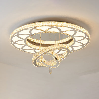 Modern Luxury Flower Pattern Round Stainless Steel Crystal LED Flush Mount Ceiling Light For Living Room