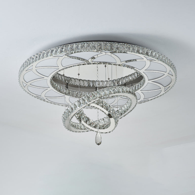 Modern Luxury Flower Pattern Round Stainless Steel Crystal LED Flush Mount Ceiling Light For Living Room