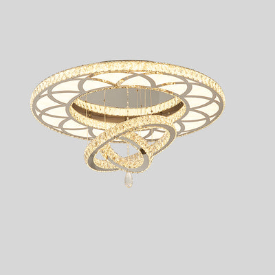 Modern Luxury Flower Pattern Round Stainless Steel Crystal LED Flush Mount Ceiling Light For Living Room