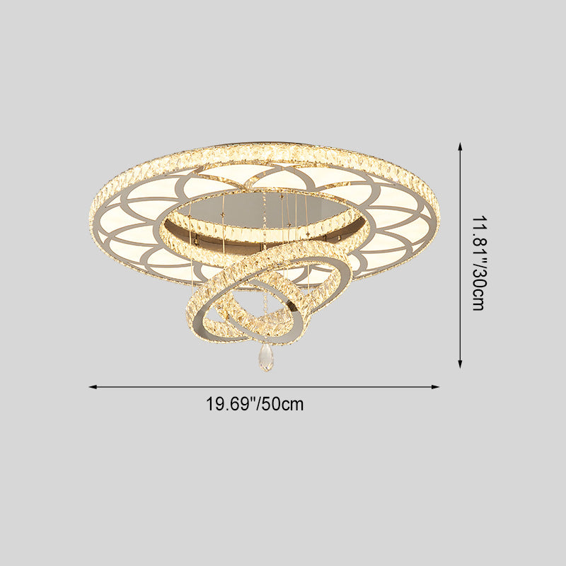 Modern Luxury Flower Pattern Round Stainless Steel Crystal LED Flush Mount Ceiling Light For Living Room