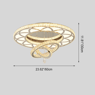 Modern Luxury Flower Pattern Round Stainless Steel Crystal LED Flush Mount Ceiling Light For Living Room