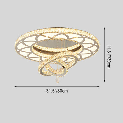 Modern Luxury Flower Pattern Round Stainless Steel Crystal LED Flush Mount Ceiling Light For Living Room