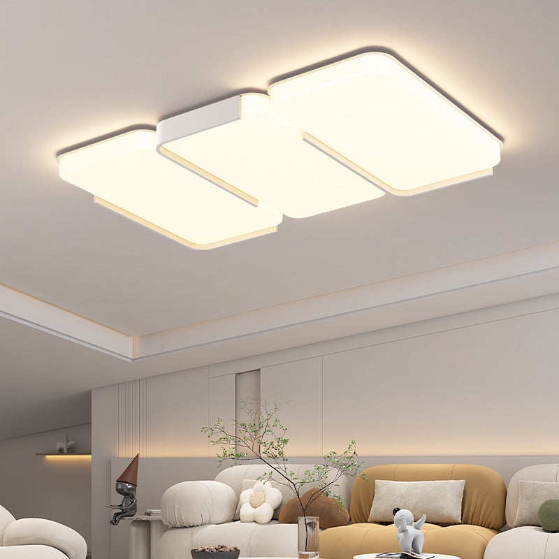 Modern Simplicity Rectangle Iron Plastic LED Flush Mount Ceiling Light For Living Room