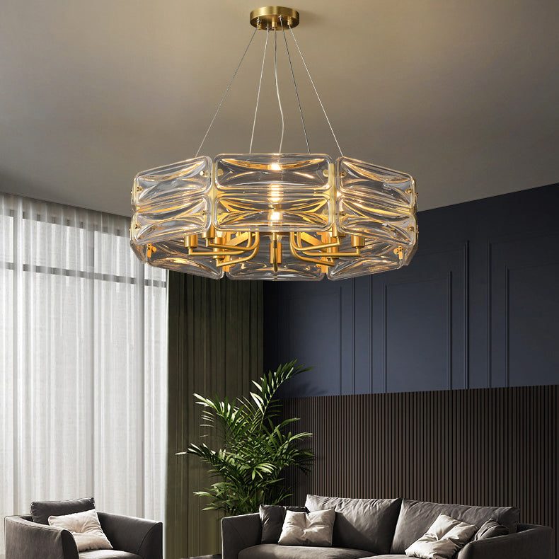 Modern Luxury Polygon Copper Glass 6/8/10 Light Chandelier For Living Room