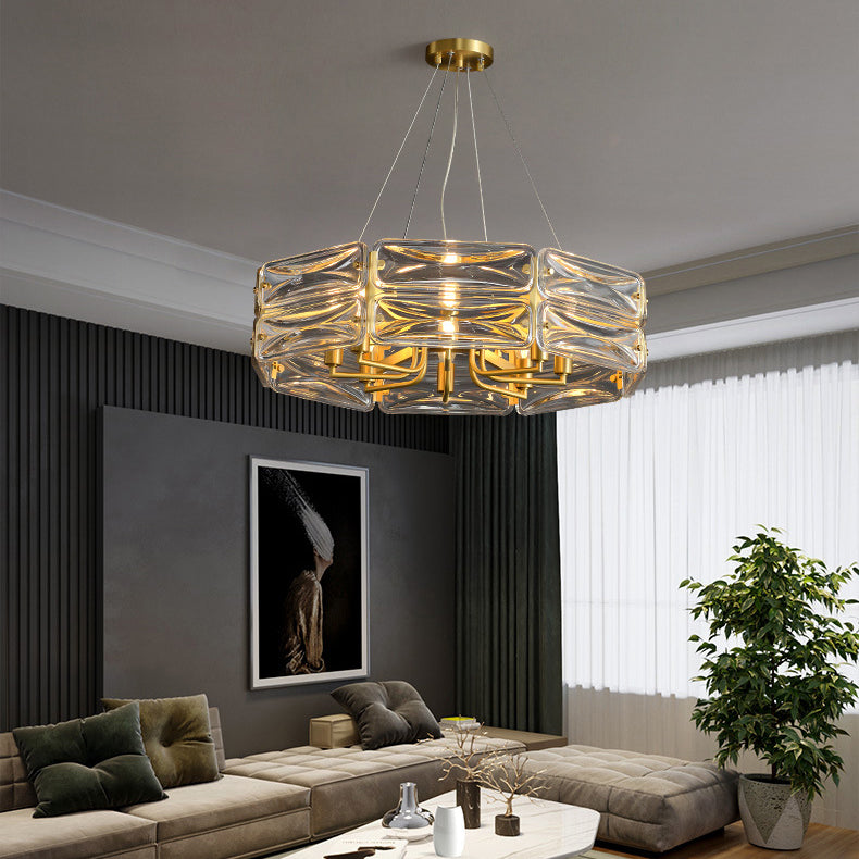 Modern Luxury Polygon Copper Glass 6/8/10 Light Chandelier For Living Room