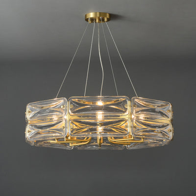 Modern Luxury Polygon Copper Glass 6/8/10 Light Chandelier For Living Room