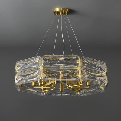 Modern Luxury Polygon Copper Glass 6/8/10 Light Chandelier For Living Room