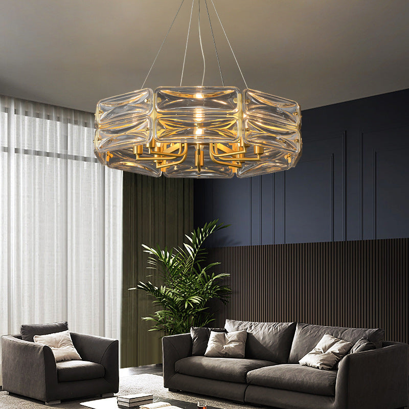 Modern Luxury Polygon Copper Glass 6/8/10 Light Chandelier For Living Room