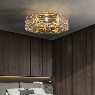 Modern Luxury Polygon Copper Glass 6/8/10 Light Chandelier For Living Room