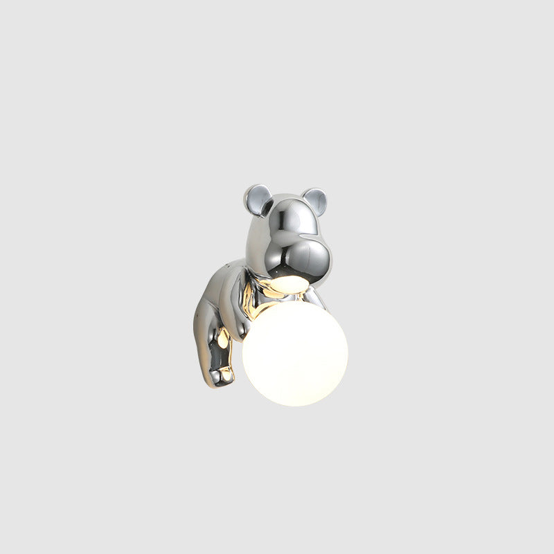 Contemporary Creative Bear Sphere Resin Glass 1-Light Wall Sconce Lamp For Bedroom