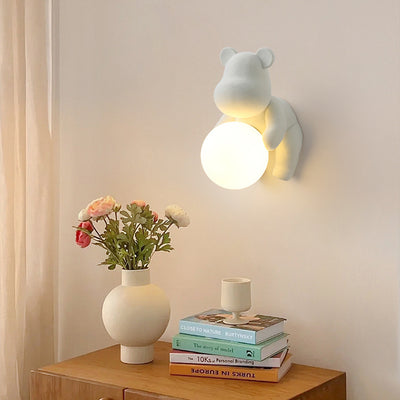 Contemporary Creative Bear Sphere Resin Glass 1-Light Wall Sconce Lamp For Bedroom