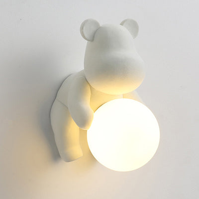 Contemporary Creative Bear Sphere Resin Glass 1-Light Wall Sconce Lamp For Bedroom