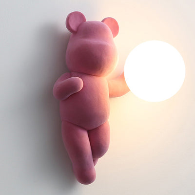 Contemporary Creative Bear Sphere Resin Glass 1-Light Wall Sconce Lamp For Bedroom