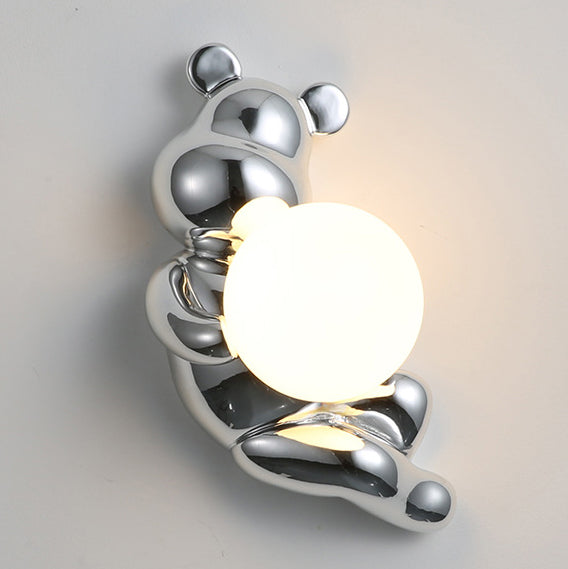 Contemporary Creative Bear Sphere Resin Glass 1-Light Wall Sconce Lamp For Bedroom