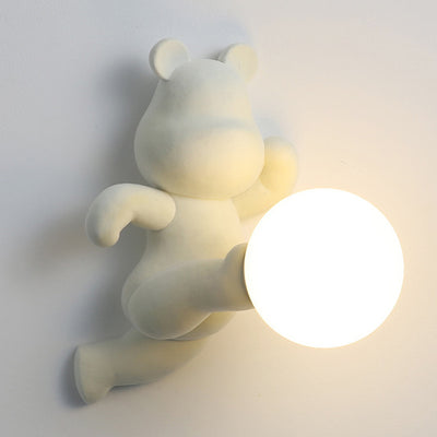 Contemporary Creative Bear Sphere Resin Glass 1-Light Wall Sconce Lamp For Bedroom