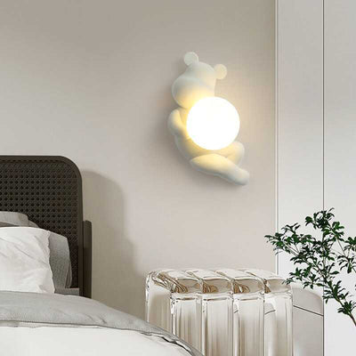 Contemporary Creative Bear Sphere Resin Glass 1-Light Wall Sconce Lamp For Bedroom