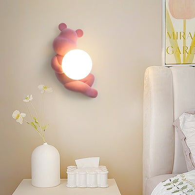 Contemporary Creative Bear Sphere Resin Glass 1-Light Wall Sconce Lamp For Bedroom