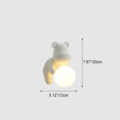 Contemporary Creative Bear Sphere Resin Glass 1-Light Wall Sconce Lamp For Bedroom