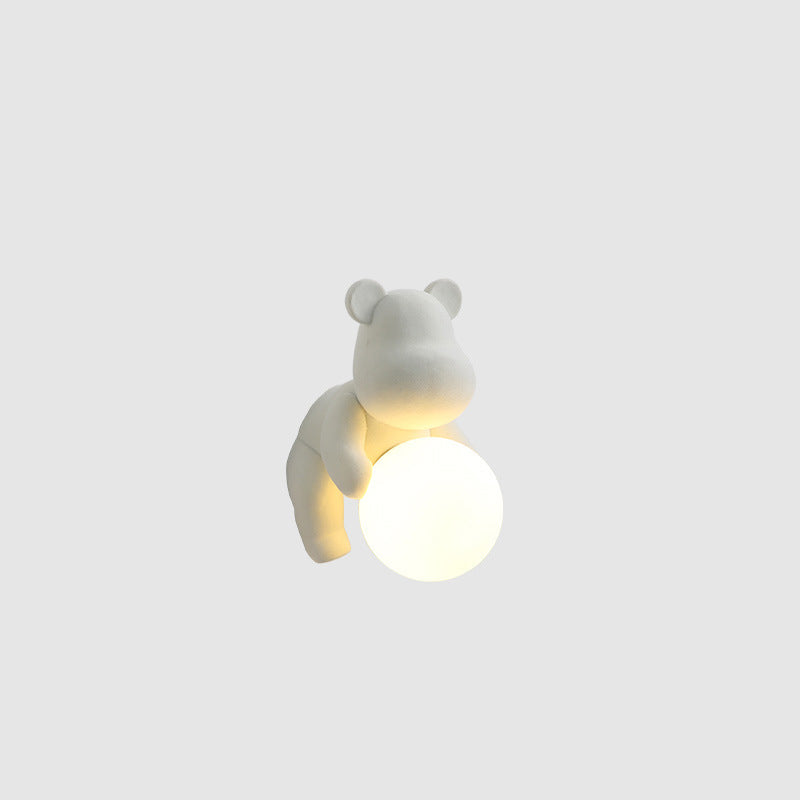 Contemporary Creative Bear Sphere Resin Glass 1-Light Wall Sconce Lamp For Bedroom