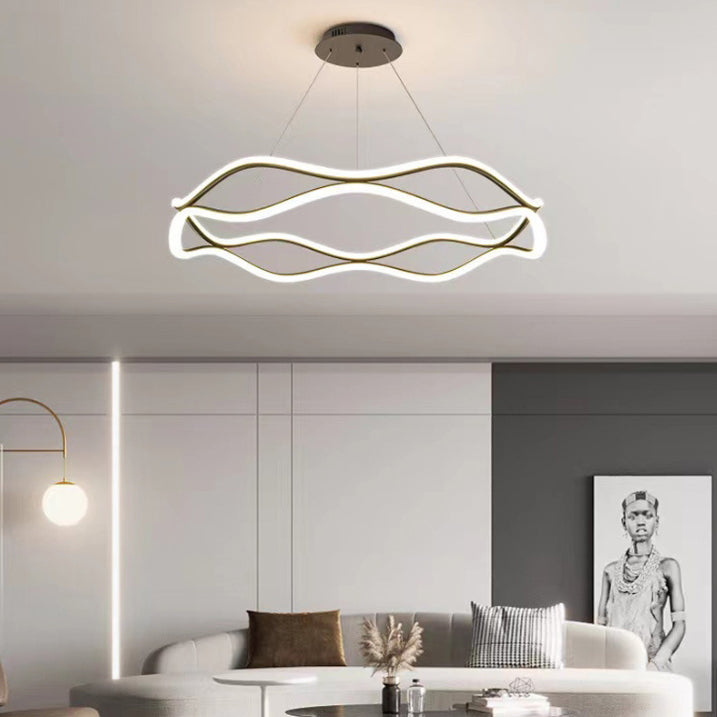 Contemporary Creative Twisted Ring Aluminum Acrylic Crystal LED Chandelier For Bedroom