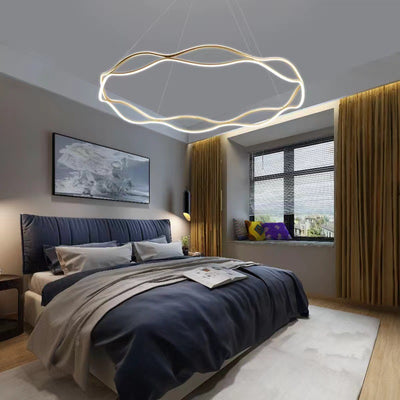 Contemporary Creative Twisted Ring Aluminum Acrylic Crystal LED Chandelier For Bedroom