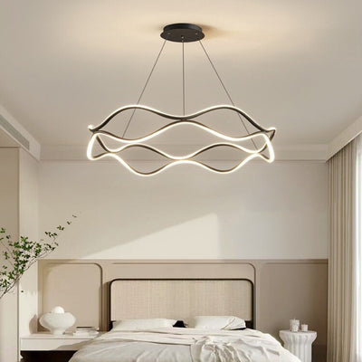 Contemporary Creative Twisted Ring Aluminum Acrylic Crystal LED Chandelier For Bedroom