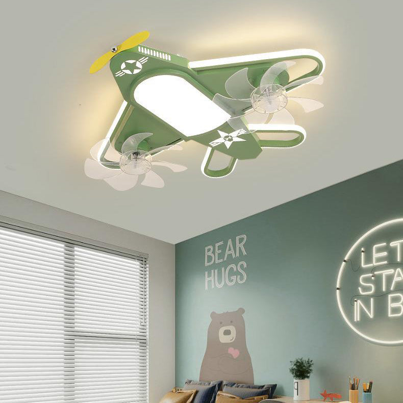 Contemporary Creative Airplane Iron Acrylic LED Flush Mount Ceiling Fan Light For Bedroom